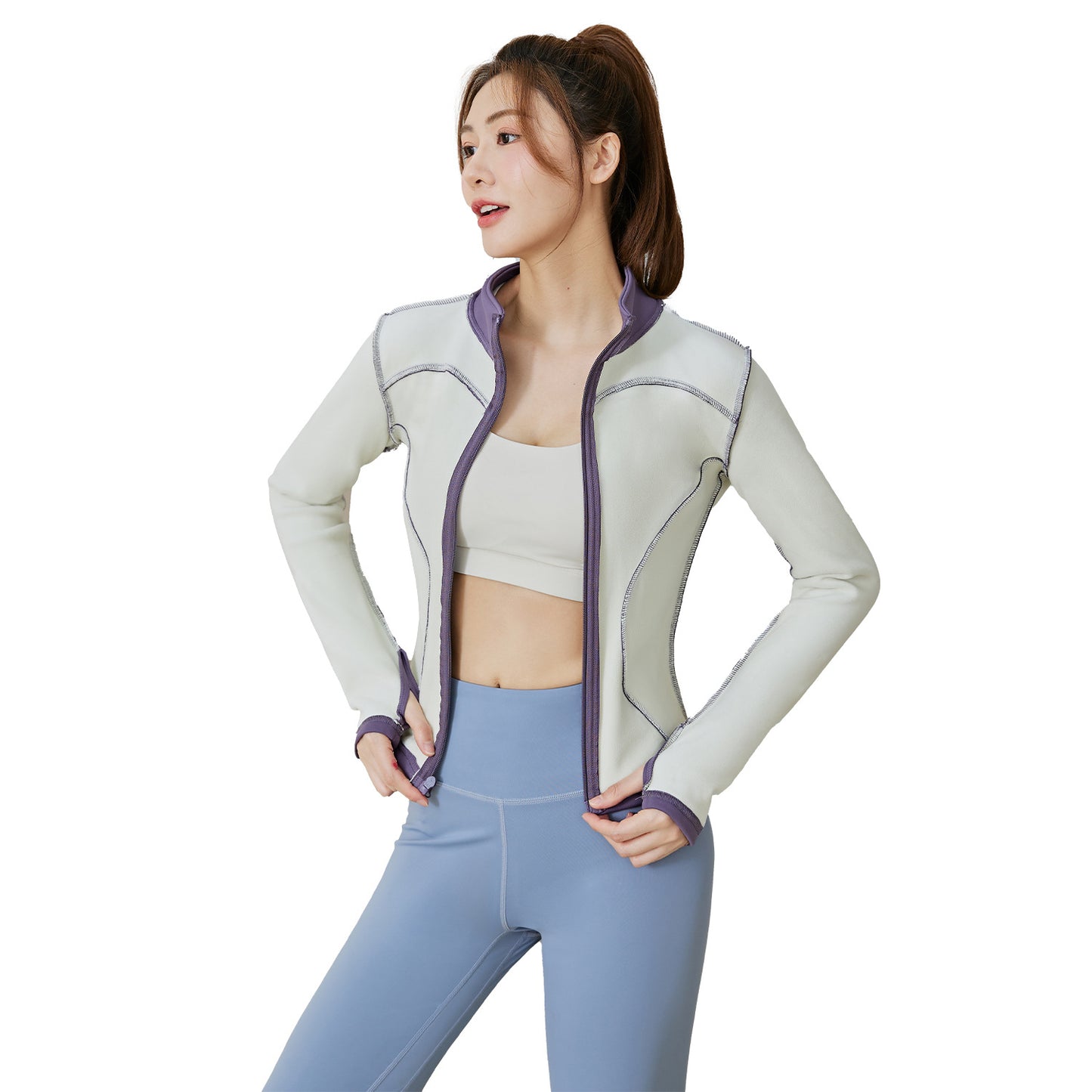 2024061015 Long sleeve running fitness plus fleece yoga suit